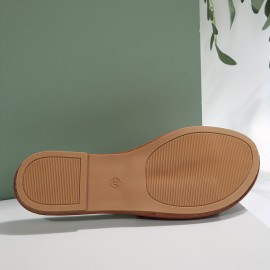 Women's Solid Color Flat Sandals, Slip On Minimalist Casual Non-slip Slides Shoes, Summer Comfy Beach Shoes