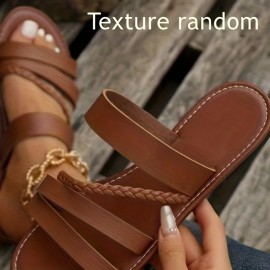 Women's Braided Flat Slide Sandals, Open Toe Faux Leather Non Slip Shoes, Casual Outdoor Beach Slides