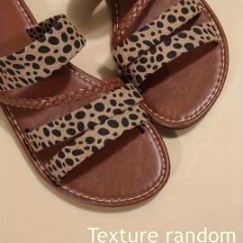 Women's Braided Flat Slide Sandals, Open Toe Faux Leather Non Slip Shoes, Casual Outdoor Beach Slides