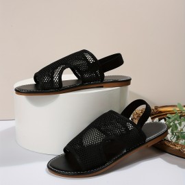 Women's Mesh Flat Sandals, Open Toe Elastic Strap Slingback Shoes, Casual Slip On Sandals