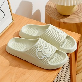 Cute Kitty Pattern EVA Slides, Solid Color Wear-resistant Indoor Shoes, Quick Drying Bathroom Slides