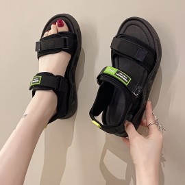 Women's Solid Color Trendy Sandals, Double Bands Platform Summer Comfy Shoes, Versatile Beach Non-slip Shoes