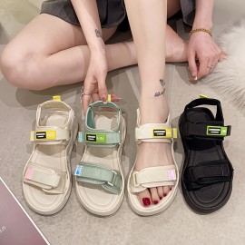 Women's Solid Color Trendy Sandals, Double Bands Platform Summer Comfy Shoes, Versatile Beach Non-slip Shoes