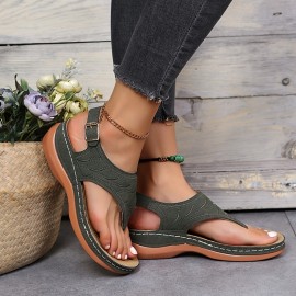 Women's Wedge Heel Orthopedic Sandals, Comfortable Buckle Strap Arch Support Sandals, Casual Solid Color Outdoor Shoes