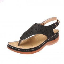 Women's Wedge Heel Orthopedic Sandals, Comfortable Buckle Strap Arch Support Sandals, Casual Solid Color Outdoor Shoes