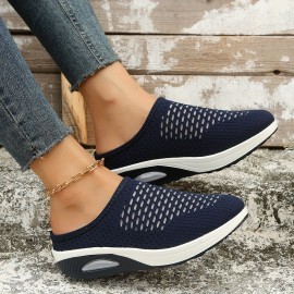 Women's Breathable Mule Sneakers, Comfortable Round Closed Toe Slip On Shoes, Women's Air Cushion Shoes