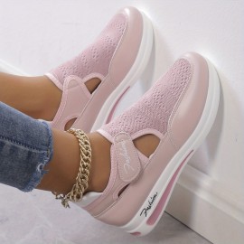 Women's Breathable Knit Wedge Sneakers, Casual Cut Out Design Shoes, Women's Non Slip Platform Shoes