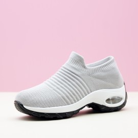 Women's Breathable Knit Sneakers, Comfortable Low Top Slip On Shoes, Women's Air Cushion Shoes