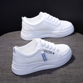 Women's Platform Lace Up Sneakers, Low Top Solid Color Casual Shoes, Women's Footwear