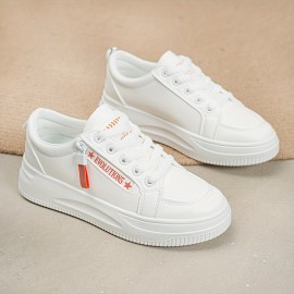 Women's Platform Lace Up Sneakers, Low Top Solid Color Casual Shoes, Women's Footwear