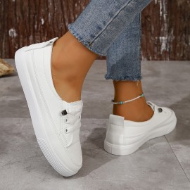 Women's Slip On Sneakers, Casual Low Top Flat Skate Shoes, All-Match Whiter Trainers