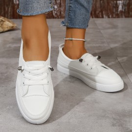 Women's Slip On Sneakers, Casual Low Top Flat Skate Shoes, All-Match Whiter Trainers