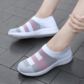 Women's Colorblock Sock Sneakers, Comfortable & Breathable Slip On Sports Shoes, Casual Walking Shoes