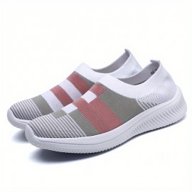 Women's Colorblock Sock Sneakers, Comfortable & Breathable Slip On Sports Shoes, Casual Walking Shoes