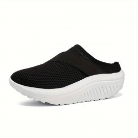 Women's Breathable Mesh Mule Sneakers, Casual Slip On Outdoor Platform Shoes, Comfortable Slip On Shoes