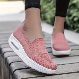 Women's Breathable Knit Sneakers, Casual Slip On Platform Shoes, Women's Comfortable Air Cushion Shoes