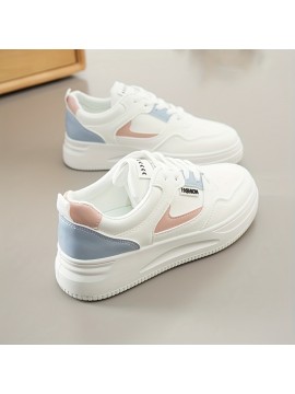 Women's Colorblock Flatform Sneakers, Lace Up Low-top Round Toe Non-slip Skate Shoes, Versatile Sporty Shoes