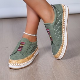 Women's Solid Color Casual Sneakers, Slip On Soft Sole Platform Walking Shoes, Breathable Low-top Loafers