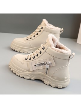 Women's Solid Color Platform Sneakers, Casual Lace Up Side Zipper Outdoor Shoes, Comfortable Plush Lined Shoes