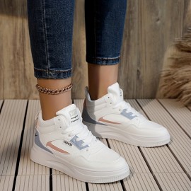 Women's Colorblock Skate Shoes, Platform High-top Lace Up Sneakers, Breathable Sports Shoes