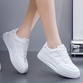 Women's Simple Platform Sneakers, Casual Lace Up Outdoor Shoes, Comfortable Low Top Skate Shoes