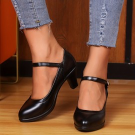 Women's Chunky High Heels, Pointed Toe Ankle Strap Soft Sole Heels, Beer Festival Dress Shoes