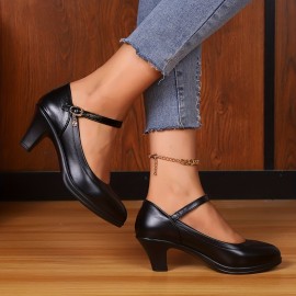Women's Chunky High Heels, Pointed Toe Ankle Strap Soft Sole Heels, Beer Festival Dress Shoes