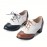 Women's Perforated Pumps, Colorblock Lace Up Stacked Chunky Heels, Retro Mid Heels