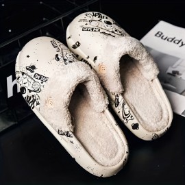 Cartoon Printed Plush Lined Clogs, Closed Toe Detachable Lining EVA Slippers, Cozy & Warm Home Outdoor Shoes