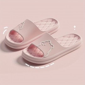 Cartoon Decor Pillow Slides, Slip On Soft Sole Platform Casual Summer Slides, Non-slip Shower Slides