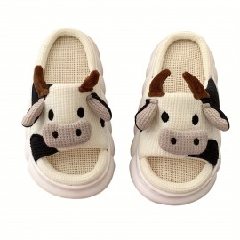 Women's Kawaii Cartoon Cow House Slippers, Casual Slip On Platform Slippers, Comfortable Indoor Shoes