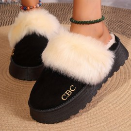 Fluffy Furry Platform House Slippers, Closed Toe Plush Lined Thermal Shoes, Winter Warm Home Fuzzy Slippers