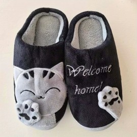 Women's Indoor Plush Slippers, Cute Cat Soft Sole Slides, Women's Footwear