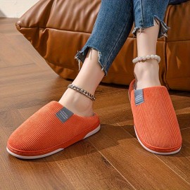 Solid Color Home Warm Slippers, Soft Sole Flat Non-slip Plush Shoes, Winter Closed Toe Cozy Shoes
