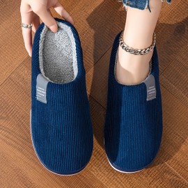 Solid Color Home Warm Slippers, Soft Sole Flat Non-slip Plush Shoes, Winter Closed Toe Cozy Shoes