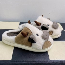 Cute Cartoon Cow Design Slippers, Kawaii Plush Lined Non Slip Bedroom Shoes, Warm & Comfortable Shoes