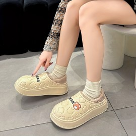 Cute Bear Waterproof Slippers, Cozy & Warm Plush Lined Slip On Shoes, Winter Indoor & Outdoor Slippers