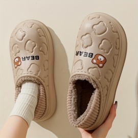 Cute Bear Waterproof Slippers, Cozy & Warm Plush Lined Slip On Shoes, Winter Indoor & Outdoor Slippers