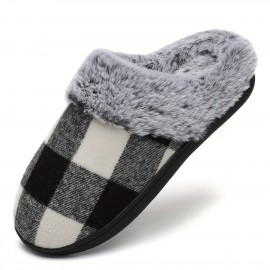 Plaid Home Slippers Soft Plush Cozy House Slippers Anti-skid Slip-on Shoes Indoor For Men Winter Shoes