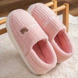 Women's Cute Animal Plush Slippers, Fuzzy Warm Slip On Indoor Non Slip Shoes, Bedroom Slippers