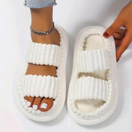 Simple Platform Slippers, Casual Slip On Bedroom Slipeprs, Comfortable Indoor Home Slippers