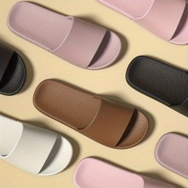 Simple Solid Color Slides, Casual Open Toe Flat Slip On Shoes, Comfortable Indoor Home Bathroom Slides