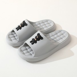 Women's Kawaii Teddy Bear Pillow Slides, Solid Color Cute Cartoon Non-slip Massage Slippers, Indoor Bathroom Shoes