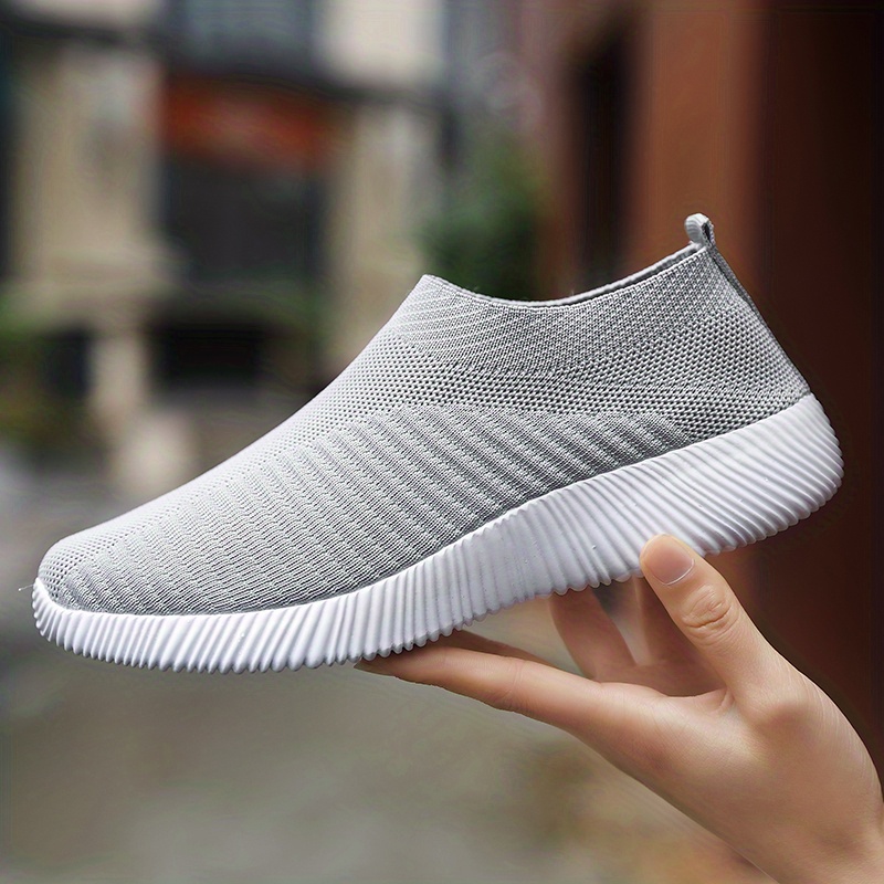 knitted sock shoes, womens knitted sock shoes solid color breathable low top slip on shoes lightweight walking running gym shoes details 5